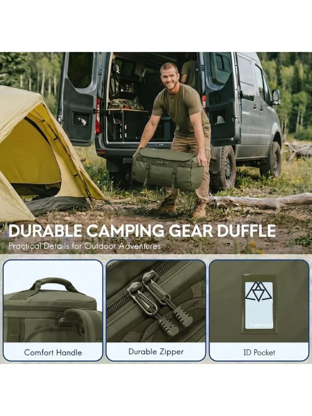 Heavy Duty Convertible Travel Duffel Backpack, Army Green, 45L, Water-Resistant
